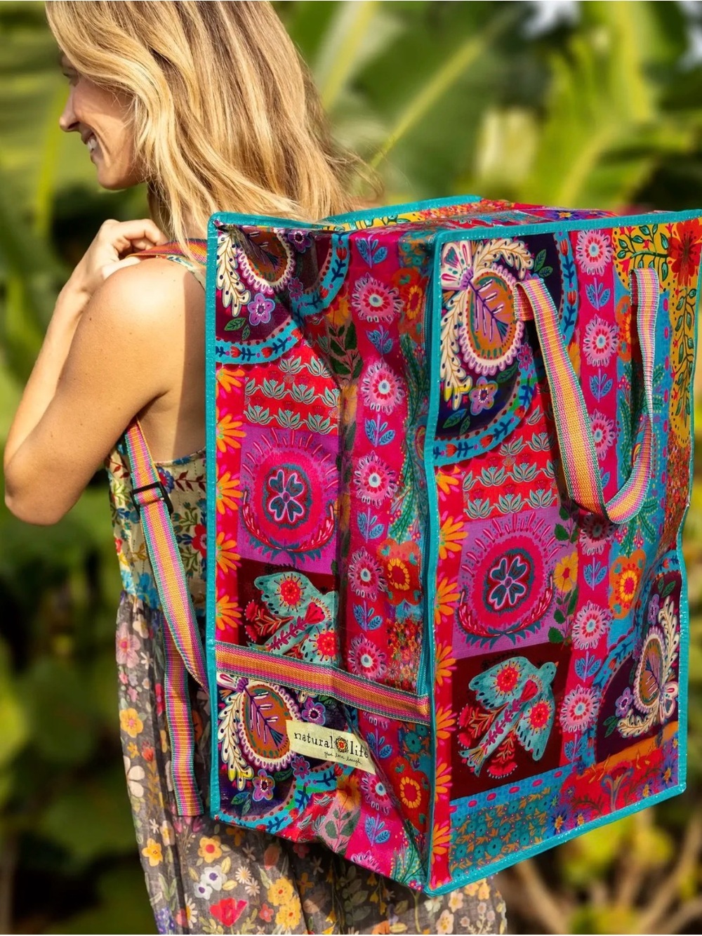 NATURAL LIFE Hot Pink & Turquoise Patchwork Tote XL